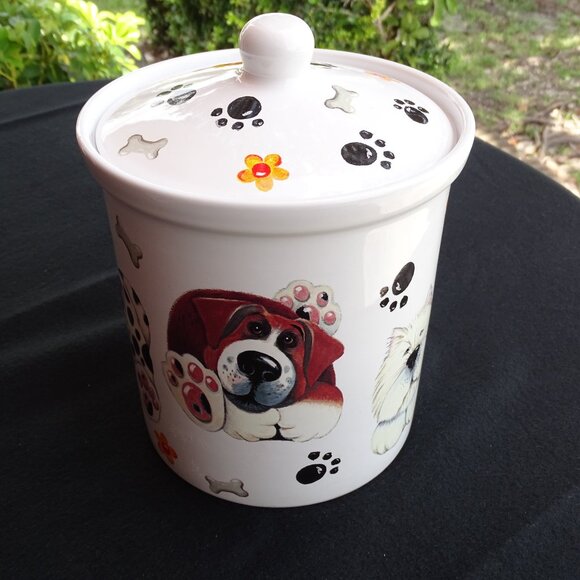 Vintage Dog Cookie Jar 9"Tx6.25"W with Paw Prints & Bones - Picture 7 of 12